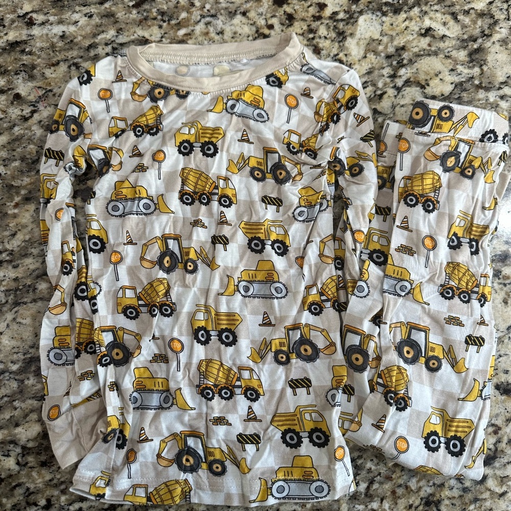 Kids Construction Truck Pajama Set - Yellow & Gray Trucks